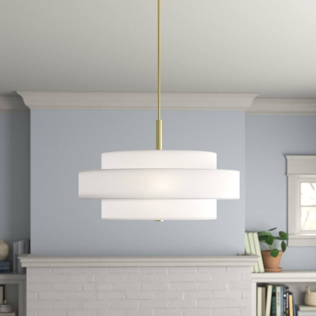 Paquette 5 - Light Shaded Drum Chandelier Andover Mills Shade Color: Off - White, Finish: Satin Brass