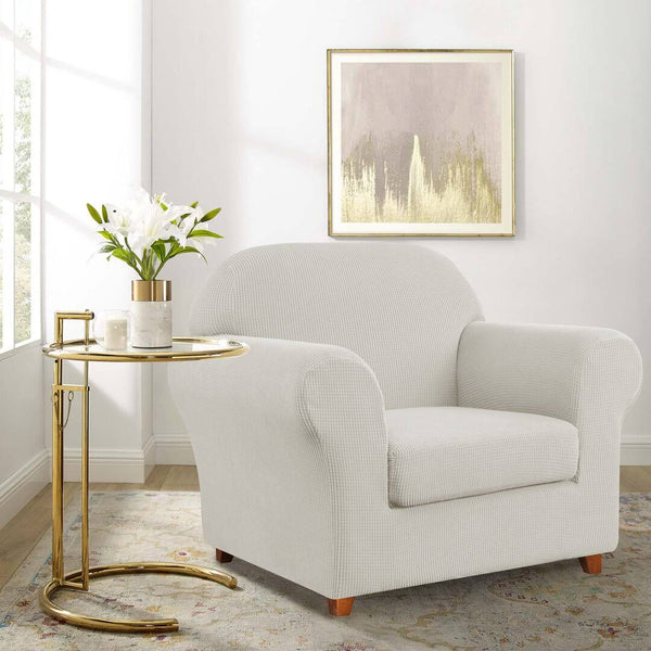 Howkwa Textured Grid Stretch Box Cushion Armchair Slipcover Winston Porter Fabric: White