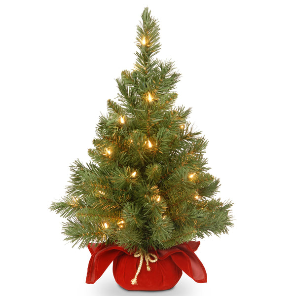 24 - in. Pre - Lit Majestic Fir Artificial Christmas Tree & Red Cloth Bag, Green