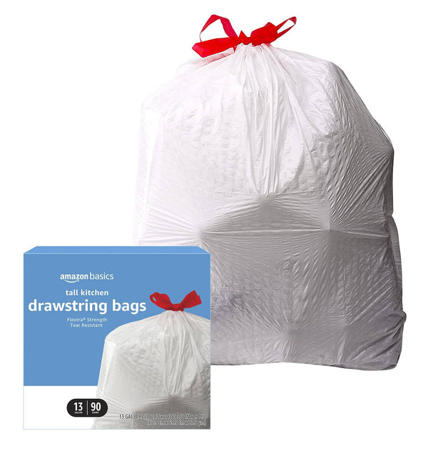 Amazon Basics Flextra Tall Kitchen Drawstring Trash Bags, 13 Gallon, 90 Count 90 Count (Pack of 1)
