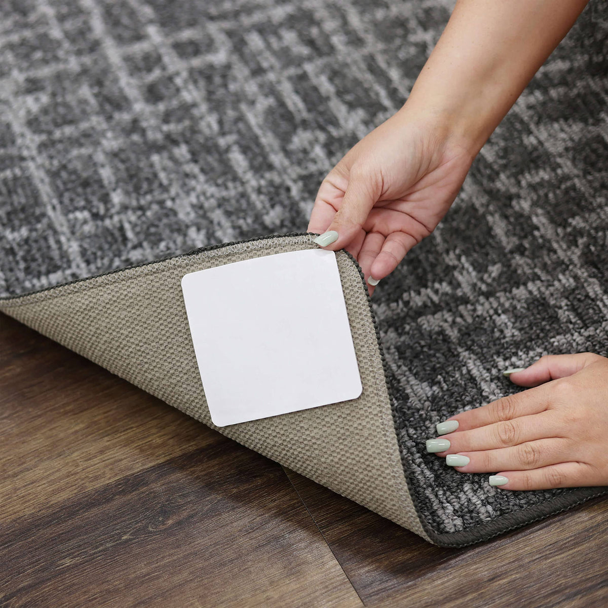 Mohawk Home Non Slip Corner Gripper Area Rug Tabs 4 Pack Anti Curling Double Sided Adhesive 4 - Inch x 4 - Inch Square White