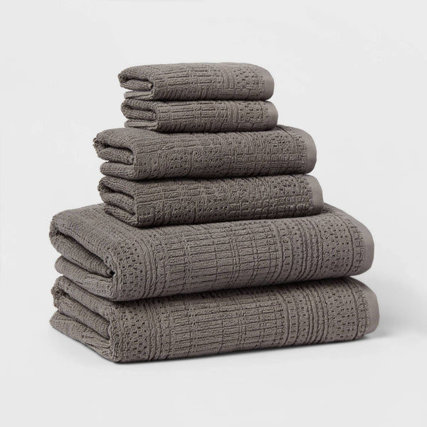 6pc Modern Bath Towels and Washcloths Set Light Gray - Threshold
