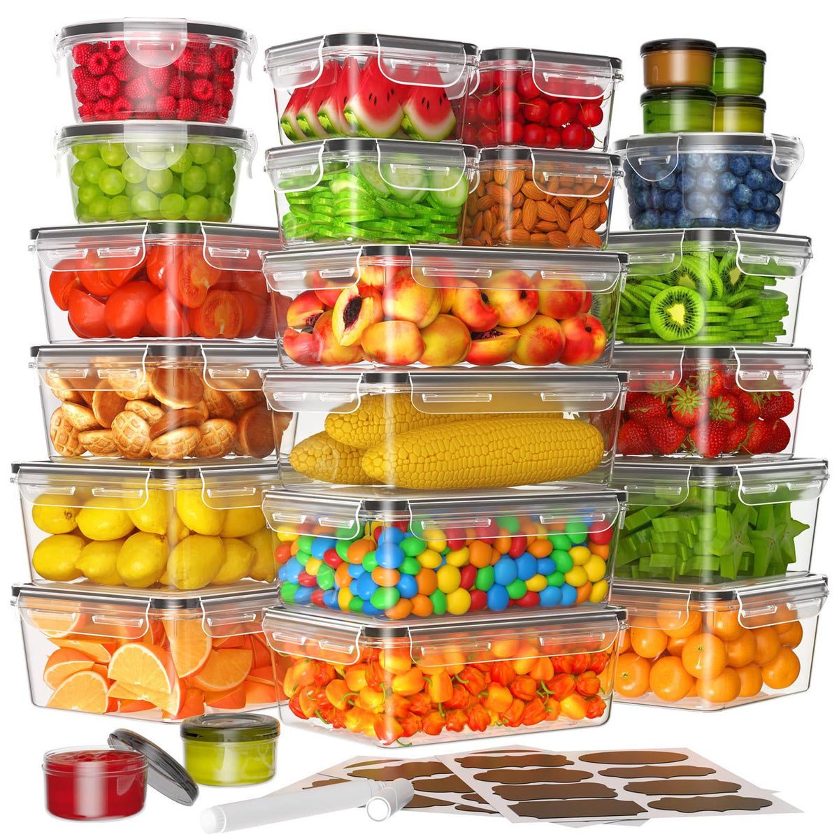 KEMETHY 50 - Piece Large Food Storage Containers with Lids Airtight (25 Containers & 25 Lids), Kitchen Organization, Meal Prep