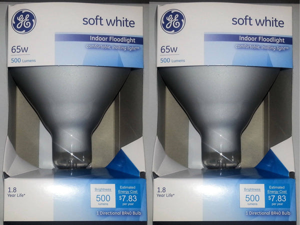 GE 65 Watt Soft White Floodlight BR40 Light Bulb, 2 - Pack, Size: Medium