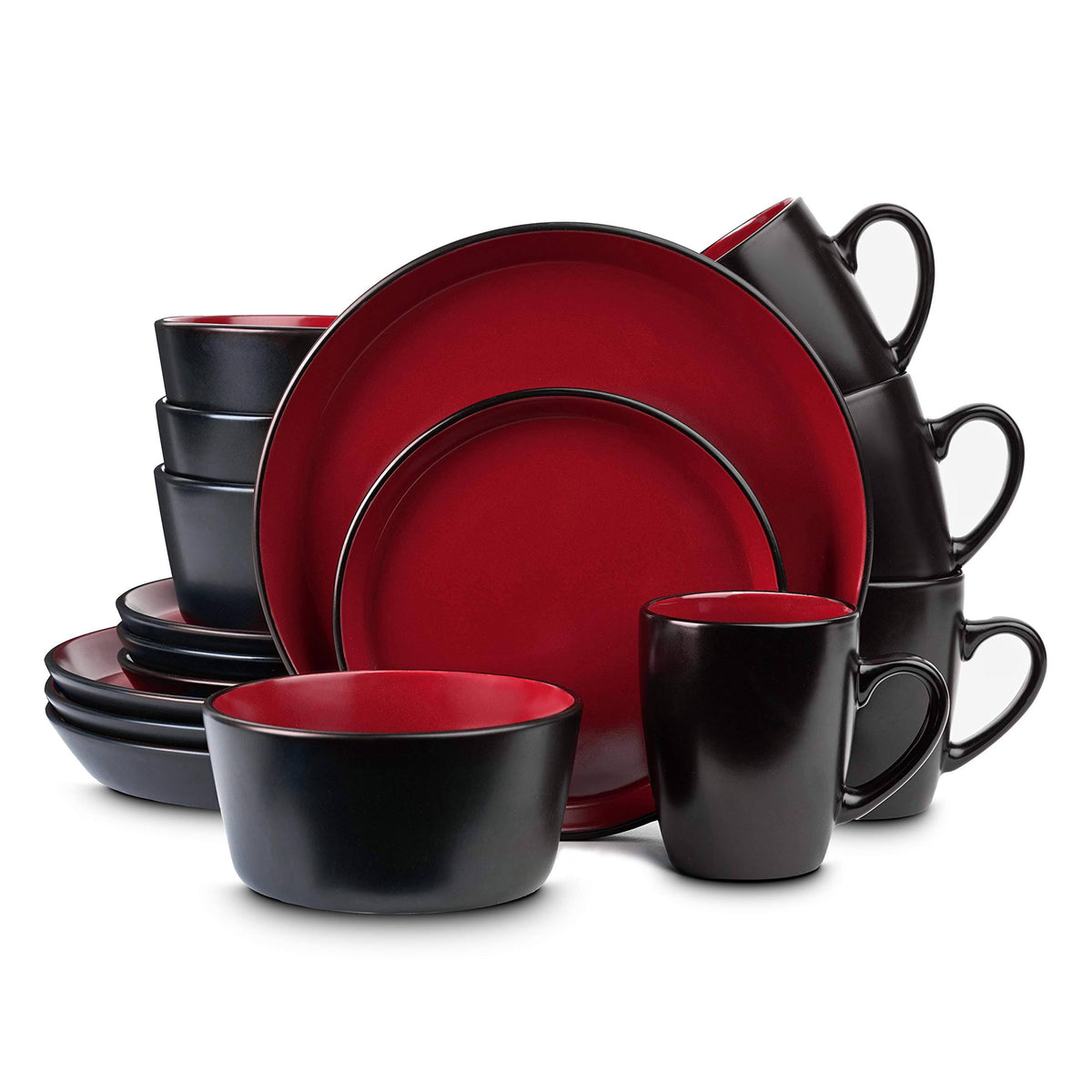 Stone Lain Albie 16 - Piece Stoneware Dinnerware Set, Service for 4, Red and Black