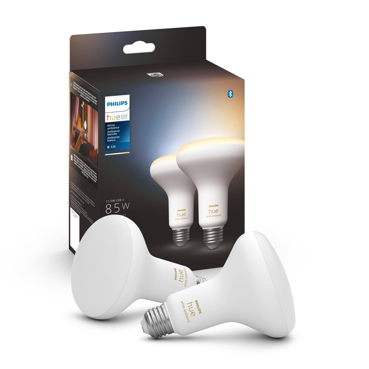 Philips Hue White Ambiance BR30 Bluetooth 85W Smart LED Bulb 2 - Pack