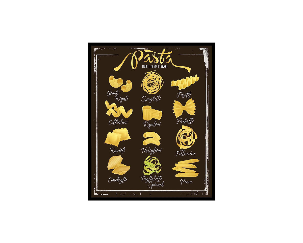 Poster Master Vintage Pasta Poster - Retro Pasta Guide Print - True Italian Flavor Art - Gift for Men, Women, Cook & Chef - Wall Decor for