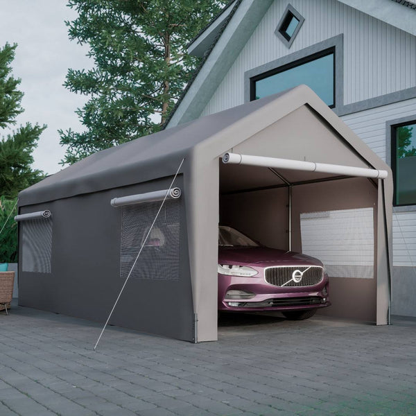 10 ft. W x 20 ft. D Garage Heavy Duty Carport Portable Garage Storage Shed Canopy Thanaddo Color: Gray