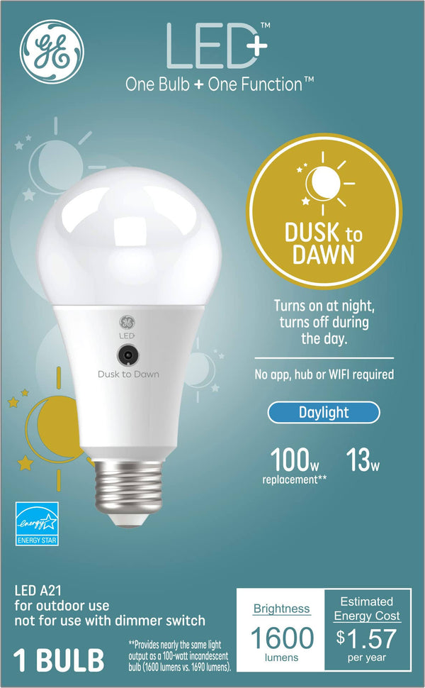 GE LED+ Dusk to Dawn 100 - Watt EQ A21 Daylight LED Light Bulb