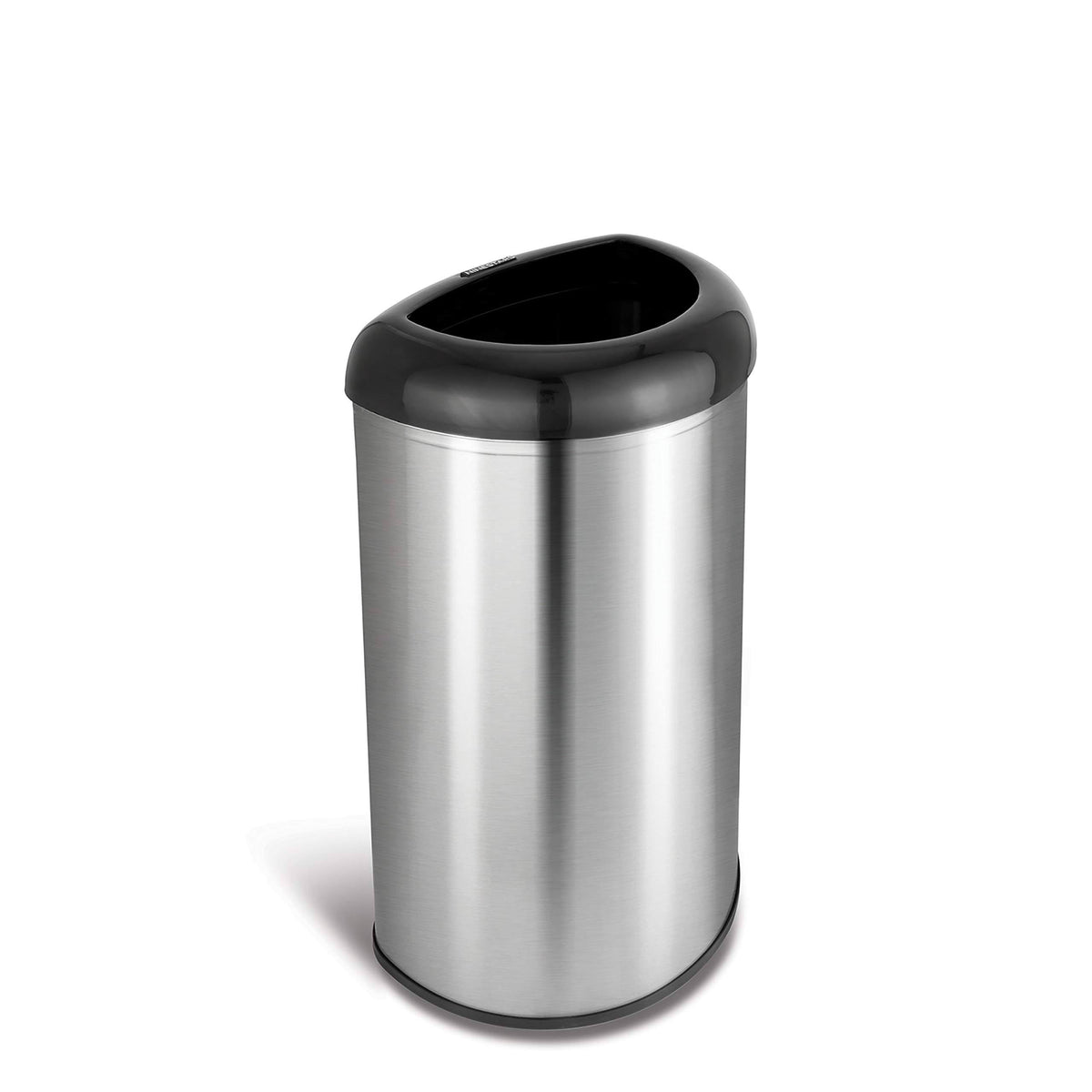 Ninestars OTT - 50 - 19BK Open Top Office Bathroom Trash Can 13 Gal 50L Stainless Steel Base (D Shape Black Lid)