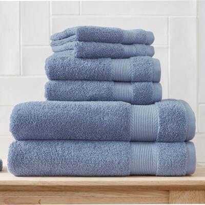 StyleWell 6 - Piece Hygrocotton Bath Towel Set in Washed Denim, Washed Denim Blue