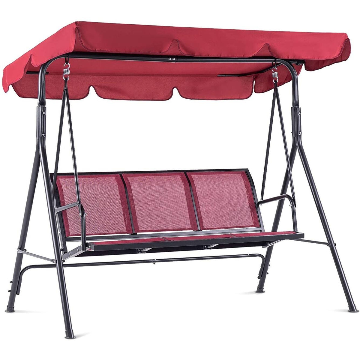 Mcombo Outdoor Patio Canopy Swing Chair 3 - Person, Steel Frame Textilence SEATS Swing Glider, 4507 - Burgundy