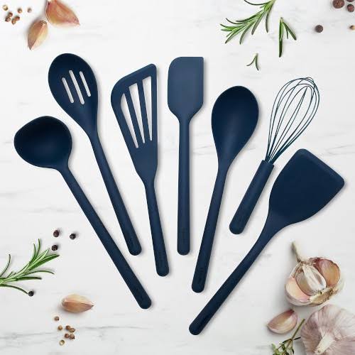 Healthy Non - Toxic PFAS Free Cookware - Platinum Silicone Tools 7 - Piece Utensil Set - Navy by GreenPan