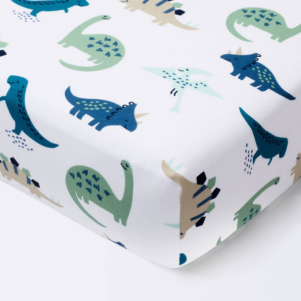 Cloud Island Dinos Cool Blue Green Fitted Crib Sheet - Target