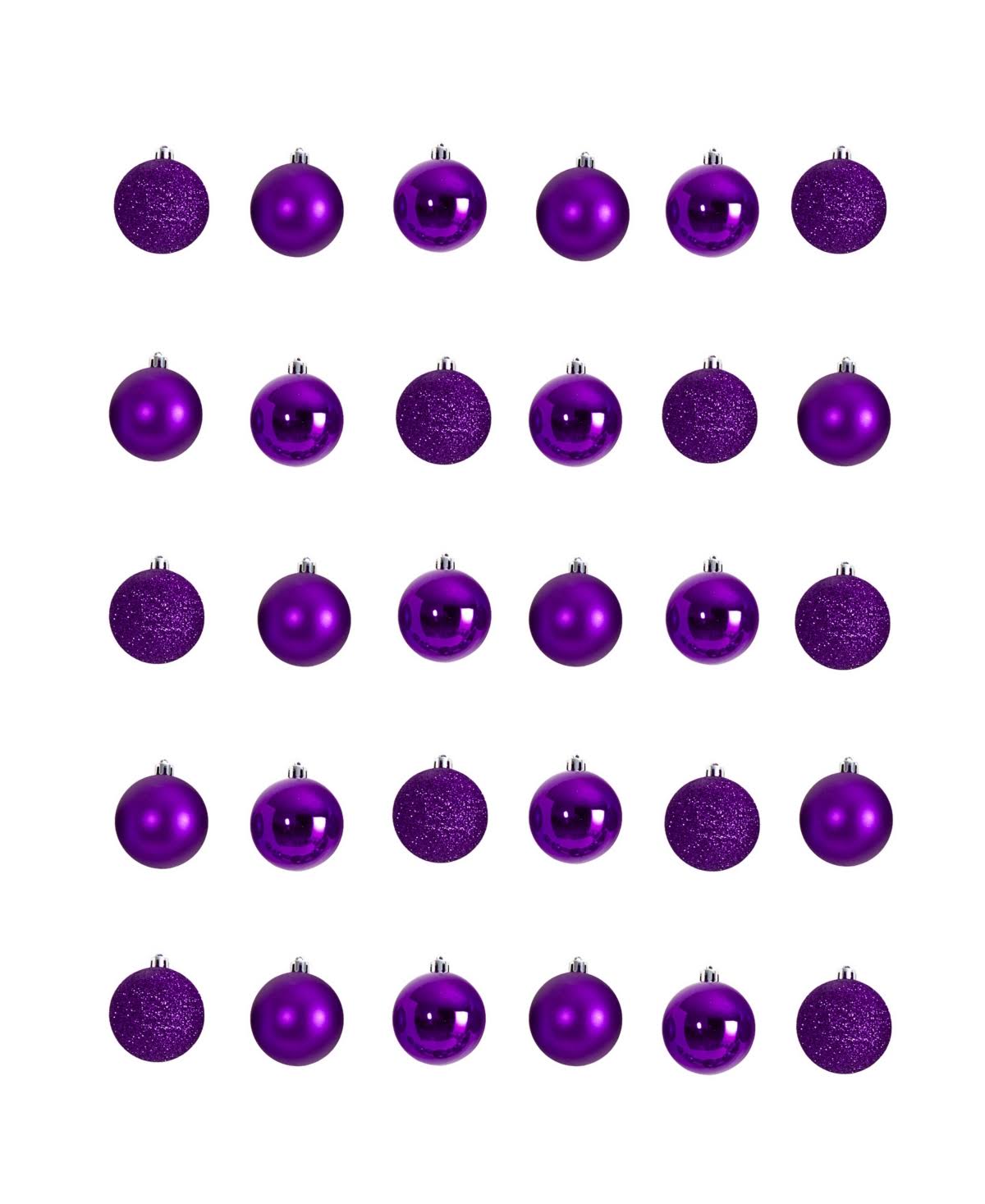 Nearly Natural Holiday Christmas 30 Count 2.5in. Shatterproof Ornament Set with Re - Useable Storage Container, Purple