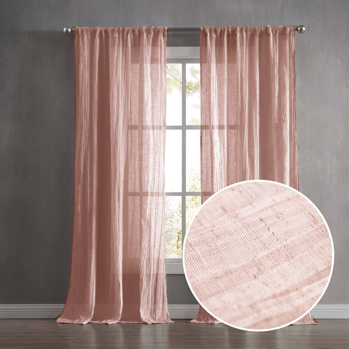 French Connection Charter Crushed Semi - Sheer Rod Pocket Window Curtain Pair, 96" x 50" - Dusty Pink