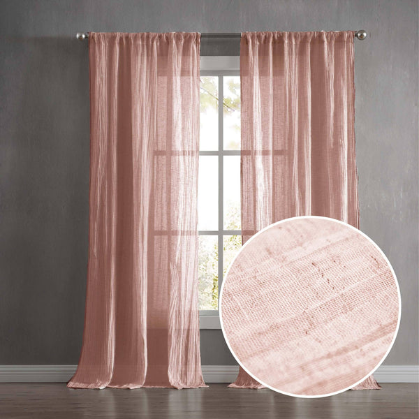 French Connection Charter Crushed Semi - Sheer Rod Pocket Window Curtain Pair, 96" x 50" - Dusty Pink