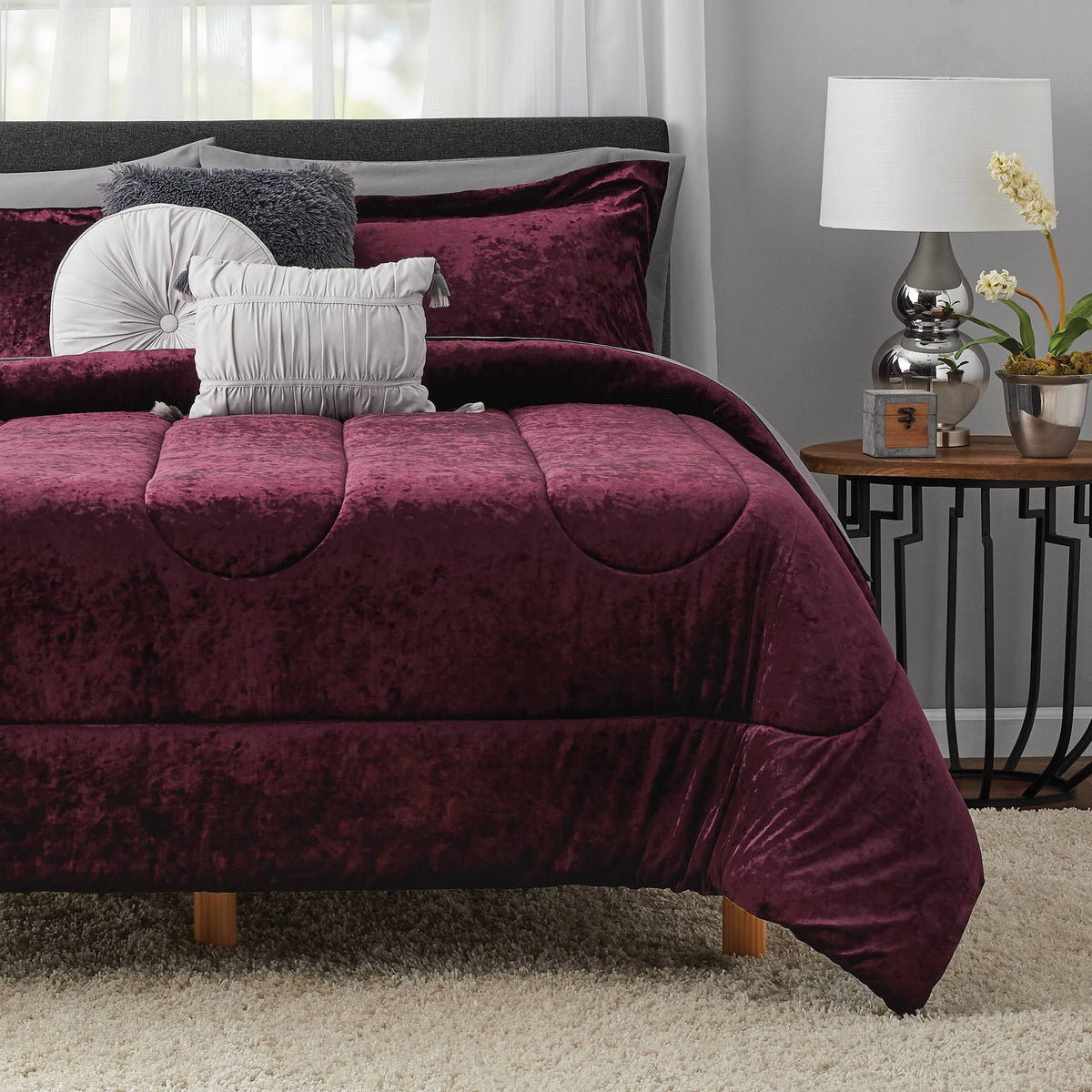 Mainstays Metropolis Velvet 10 - Piece Bed in A Bag Bedding Set w/Bonus Sheet Set + Pillows, Full