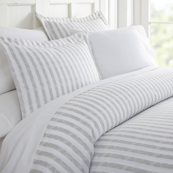 Duvet Cover Set (3 - Piece): Rugged Stripes - Light Gray/Queen