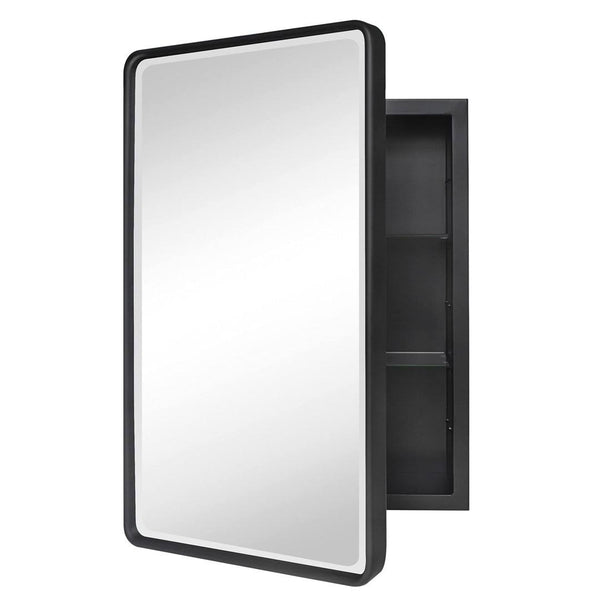 17 Stories A39BA38332624A249F6315583C1179BF Farmhouse Recessed Metal Bathroom Medicine Cabinets with Mirror with Adjustable Tempered Glass Shelves