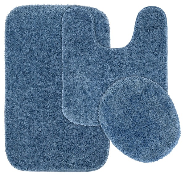 Garland Rug Traditional Plush 3 Piece Nylon Washable Bathroom Rug Set Basin Blue