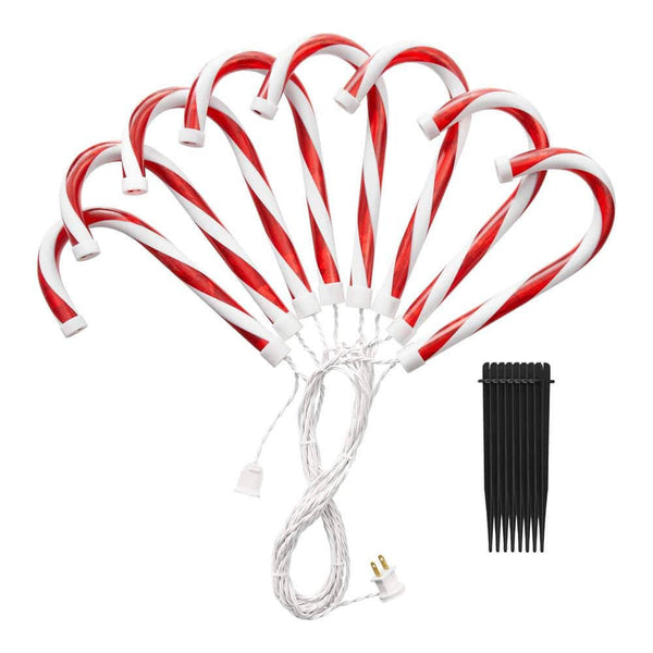 10 in. Warm White Candy Cane LED Pathway Lights (Set of 8) Home Accents Holiday 23RT0242318