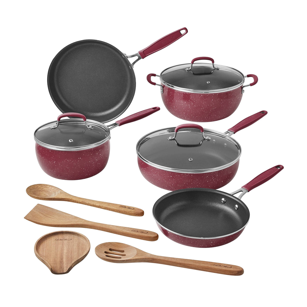 The Pioneer Woman Frontier Speckle 12 - Piece Aluminum Cookware Set, Merlot, Size: 12 Pieces