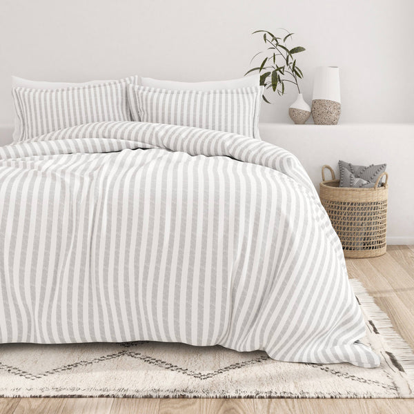 Home Collection Duvet Cover Set (3 - Piece): Rugged Stripes - Light Gray/Twin