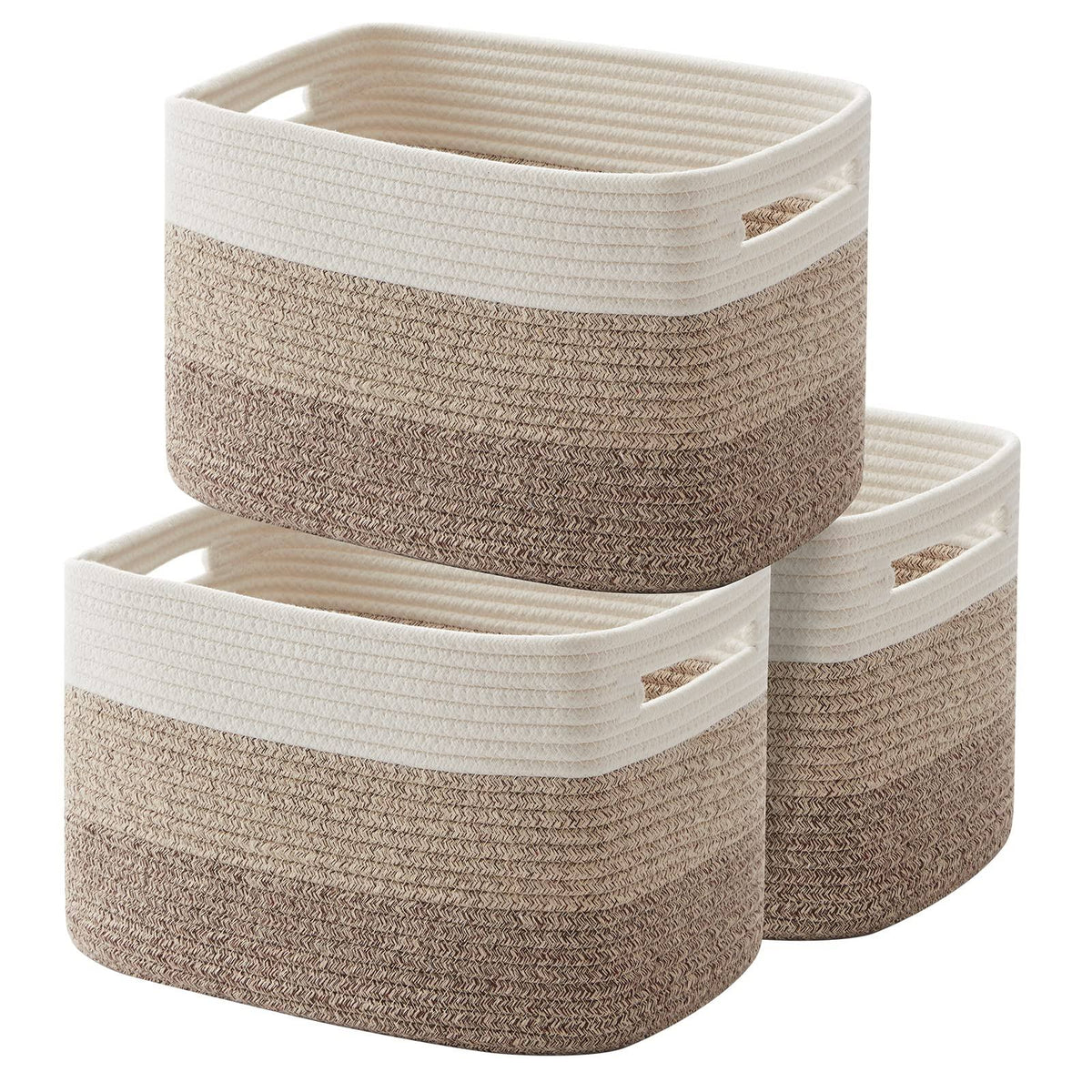 OIAHOMY Storage Basket, Woven Baskets for Storage, Cotton Rope Basket for toys, Towel Baskets for Bathroom - Pack of 3, Gradient Yellow