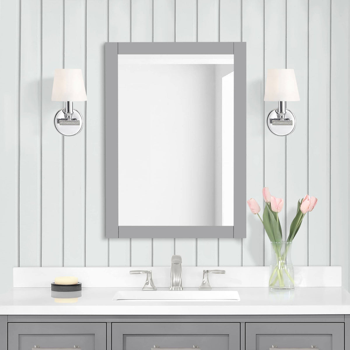 Allen + Roth Brinkhaven 20 - in x 28 - in American Gray Framed Bathroom Vanity Mirror - BRINKHAVEN - MR - AG