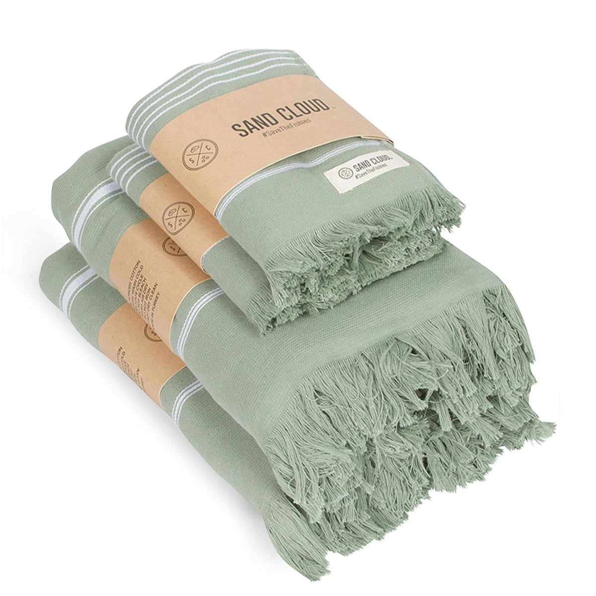Sand Cloud Classic XL Bath Bundle Sage - Lightweight, Fast - Drying, Non - Smell, Organic Cotton Turkish Bath Towel