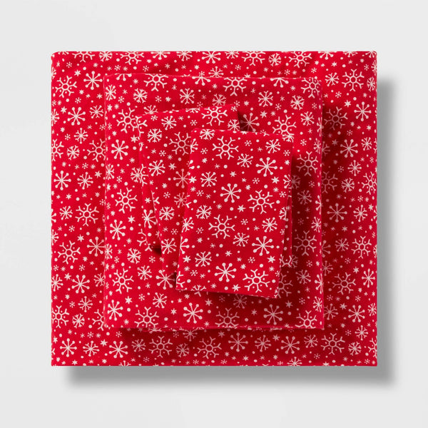 Full Christmas Flannel Sheet Set Snowflake Print - Wondershop