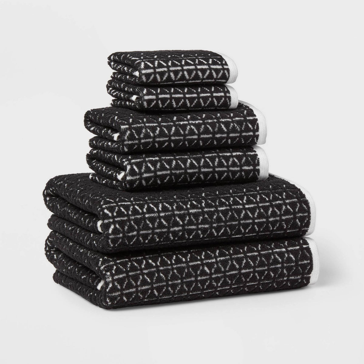 New - 6pc Boho Bath Towels and Washcloths Set Black - Threshold