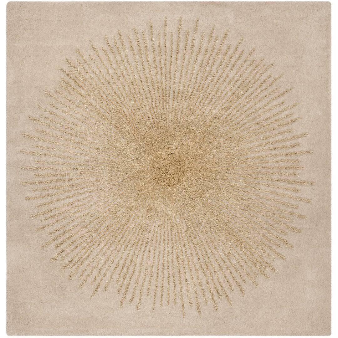 Mercer41 Tess Hand - Tufted Wool Beige/Gold Area Rug, Size: Square 6'