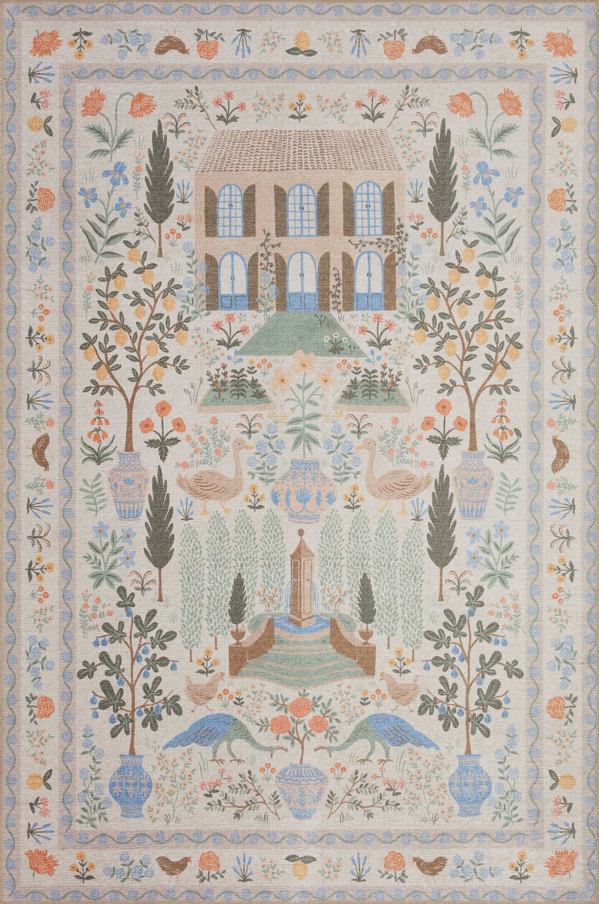 Loloi Rifle Paper Menagerie MEN - 03 Rug, Cream / 2'6" x 7'6" Runner