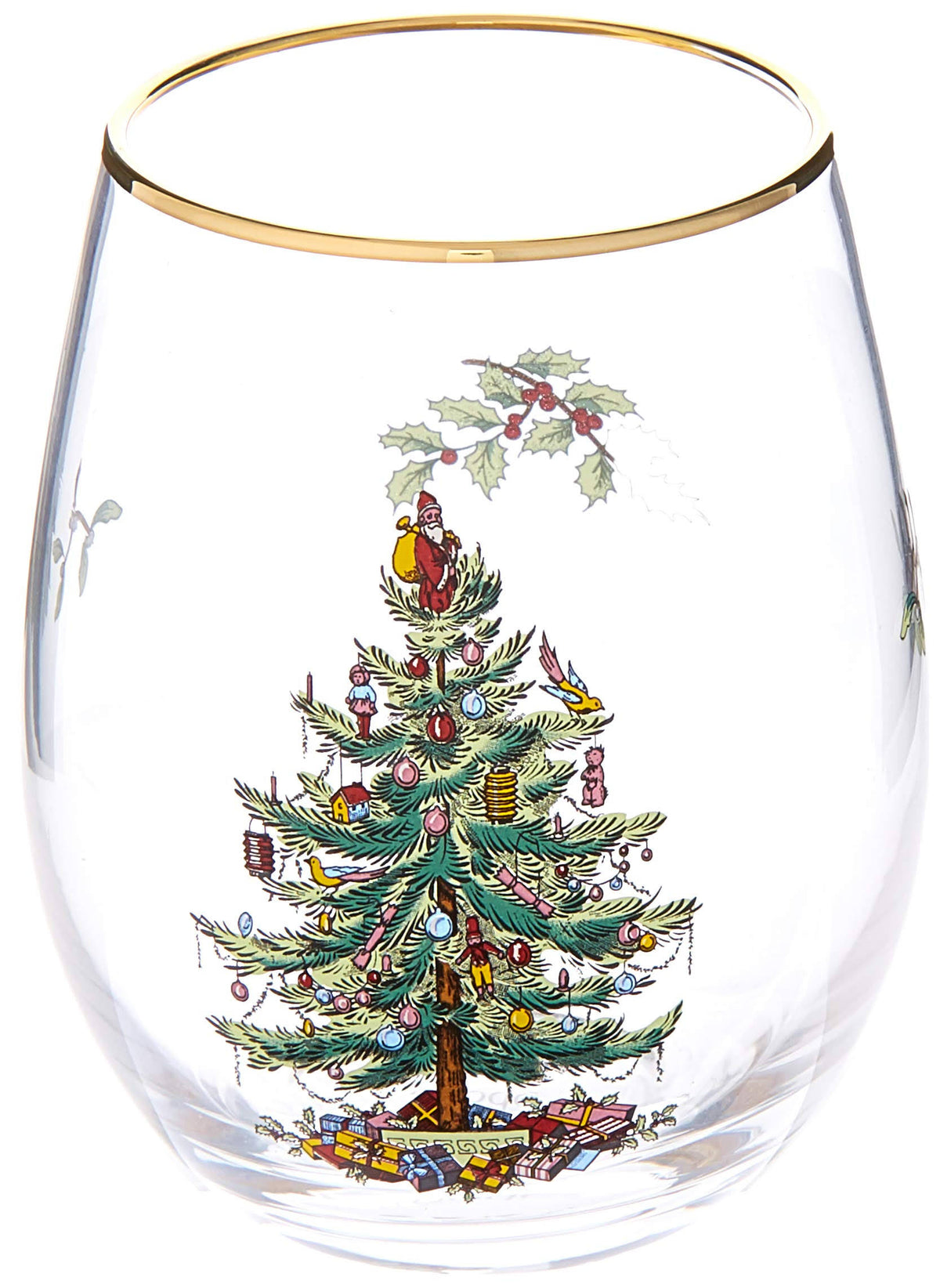 Spode Christmas Tree Stemless Wine Glasses (Set of 4)