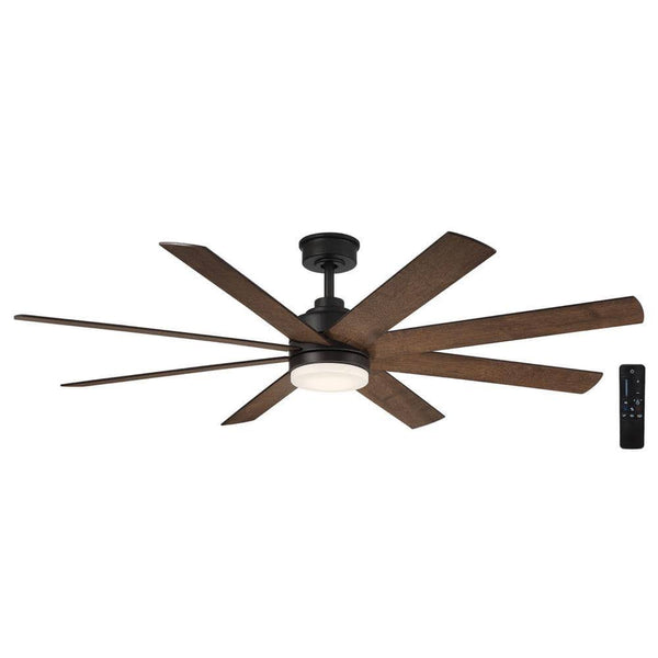 Home Decorators Collection YG908A - MBK+V8 Celene 62 in. Integrated CCT LED Indoor/Outdoor Matte Black Ceiling Fan with Whiskey Barrel Blades and