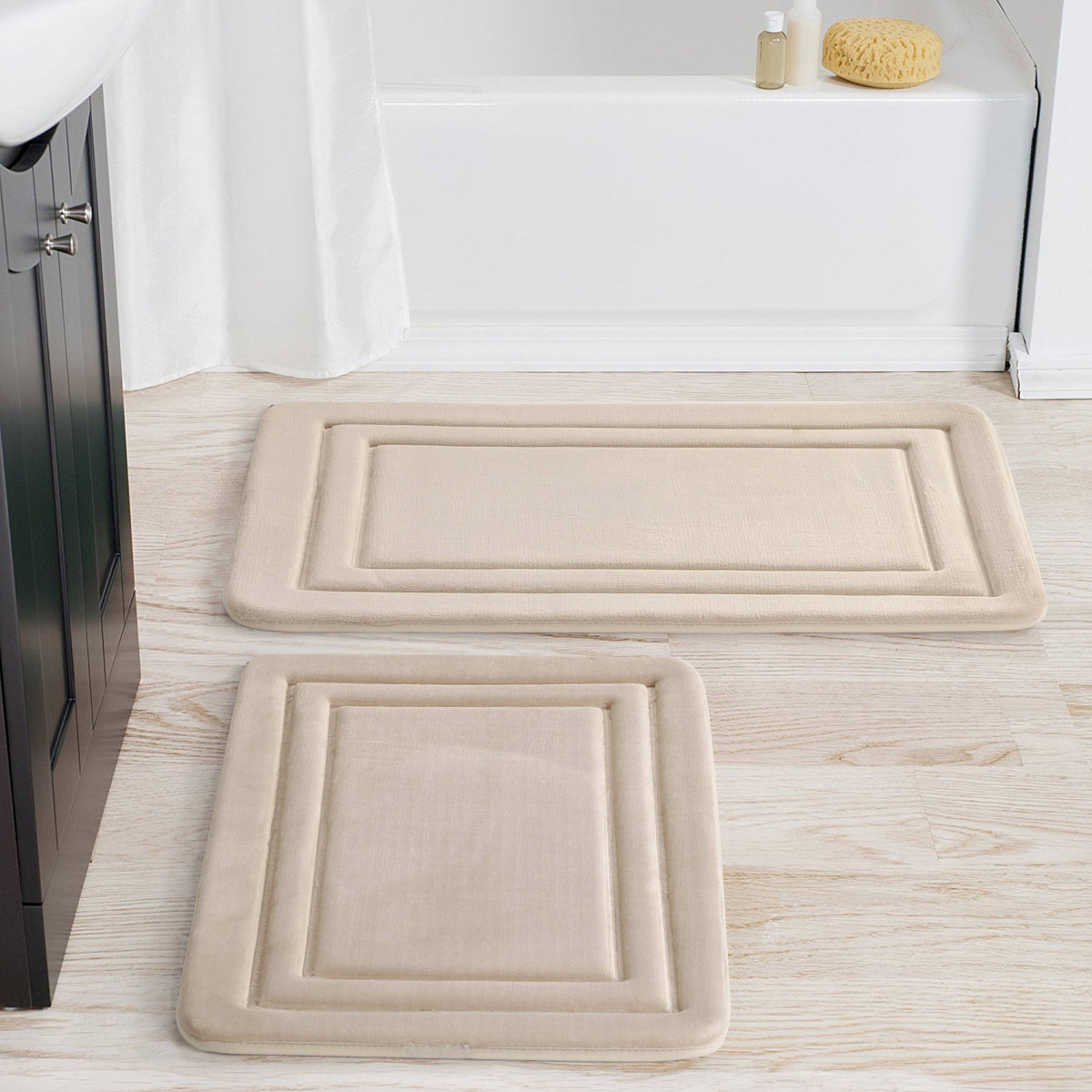Mainstays MSS128001798014 2 Piece Beige Memory Foam Bath Rug Set