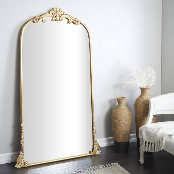 Antique Farmhouse Vintage Inspired Floral Arched Wall Mirror - Metal