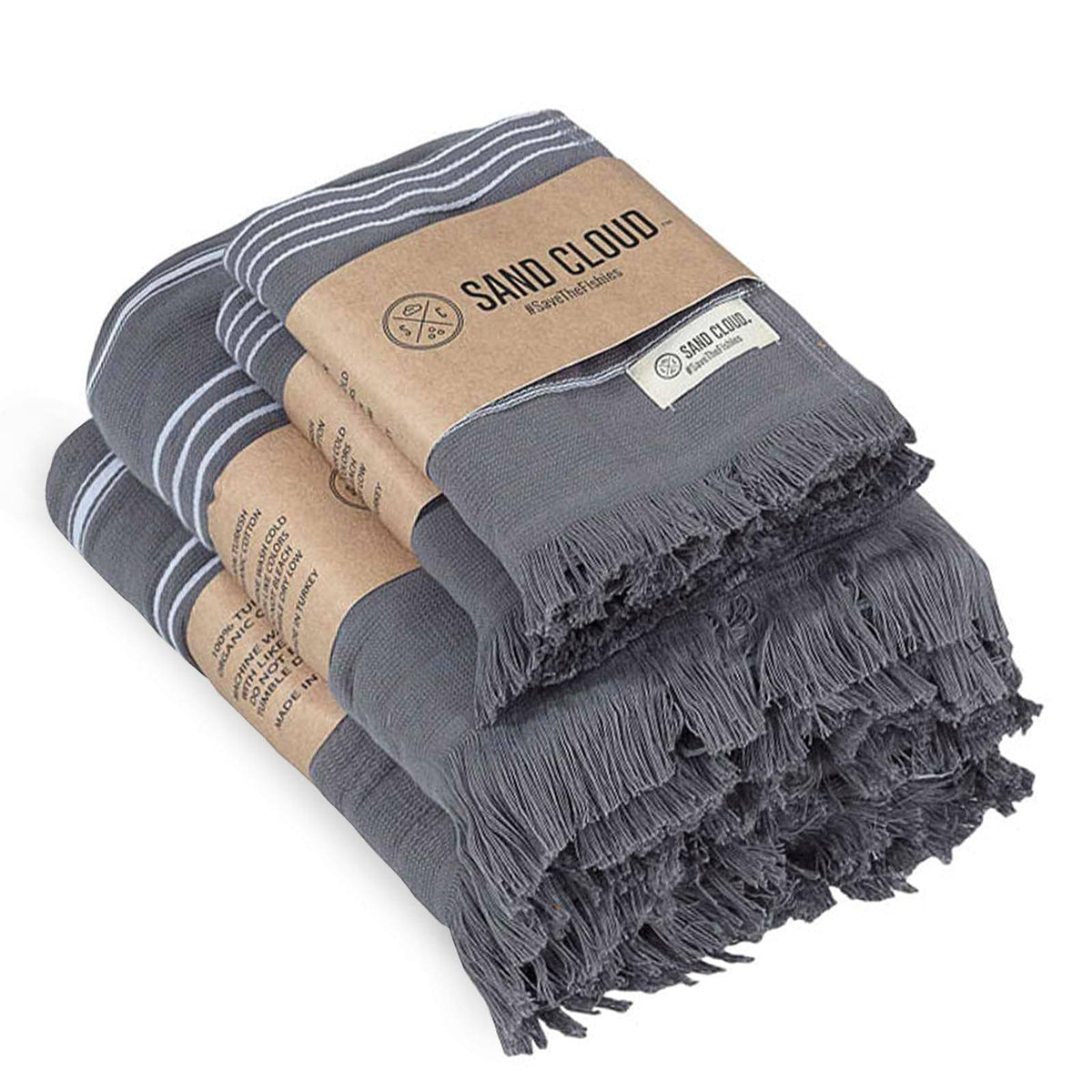 Sand Cloud Classic XL Bath Bundle Gray - Lightweight, Fast - Drying, Non - Smell, Organic Cotton Turkish Bath Towel