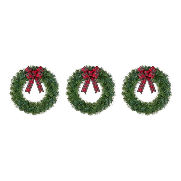 Home Accents Holiday 22 in. Green Artificial Noble Pine Wreaths with Plaid Bow (3 - pack)