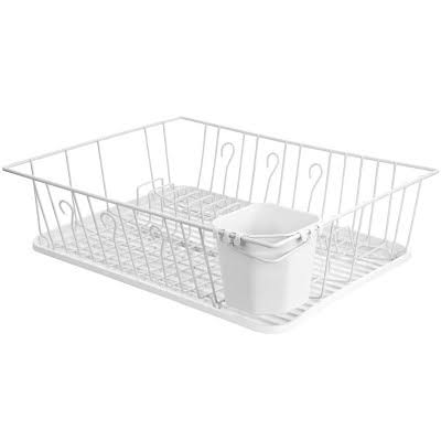 MegaChef Dish Rack with 14 Plate Positioners and Detachable Utensil Holder, 17 - 1/2 inch, White